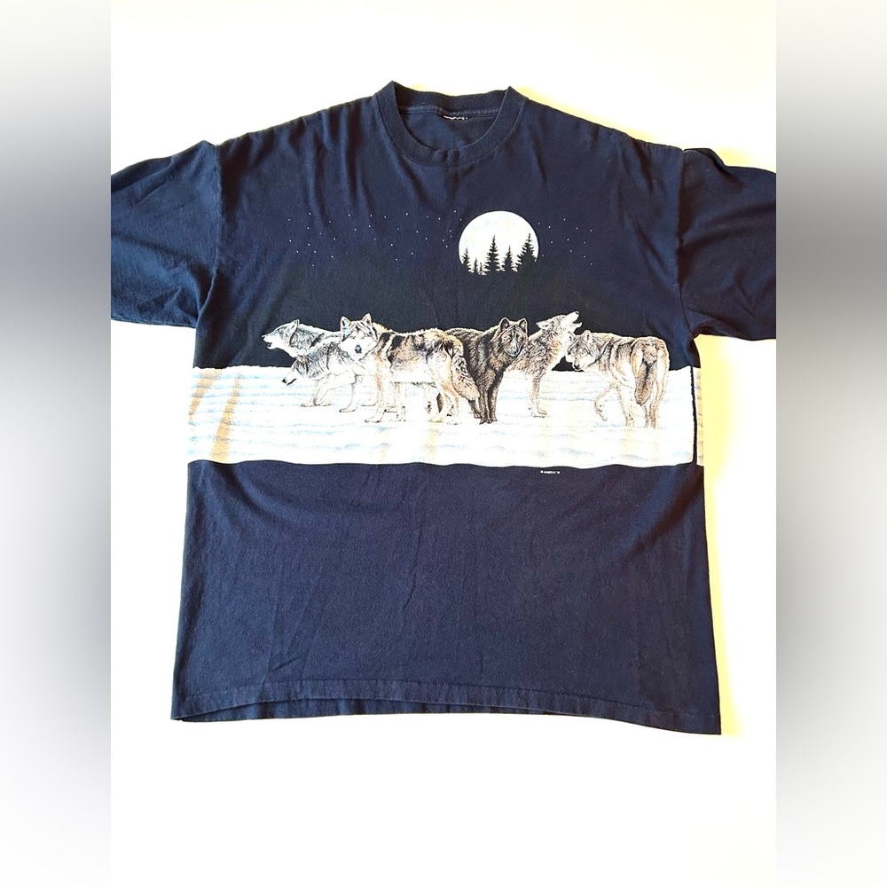 Vintage Habitat Dark Navy Wolf Pack Graphic T-Shirt, X-Large